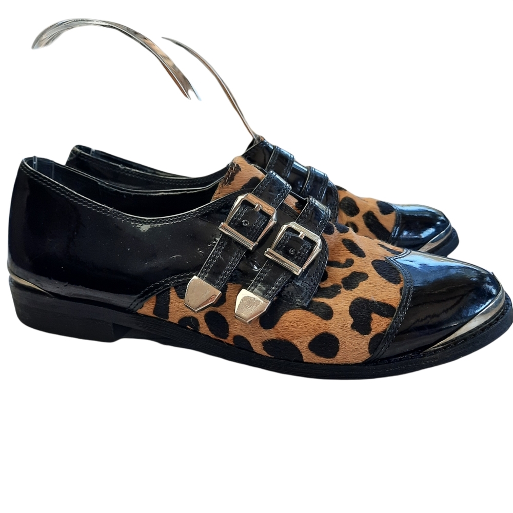 Gianni Bini Animal Print Loafers Buckle Size 7M